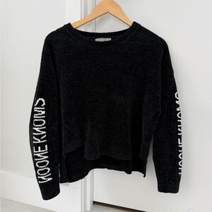 LF Carmar Pullover Crewneck Chenille Sweater “No One Knows” Backwards on Sleeves